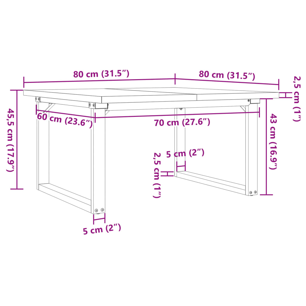 Tavolino Salotto Telaio a O 80x80x45,5cm Legno Pino e Acciaio | homemem39
