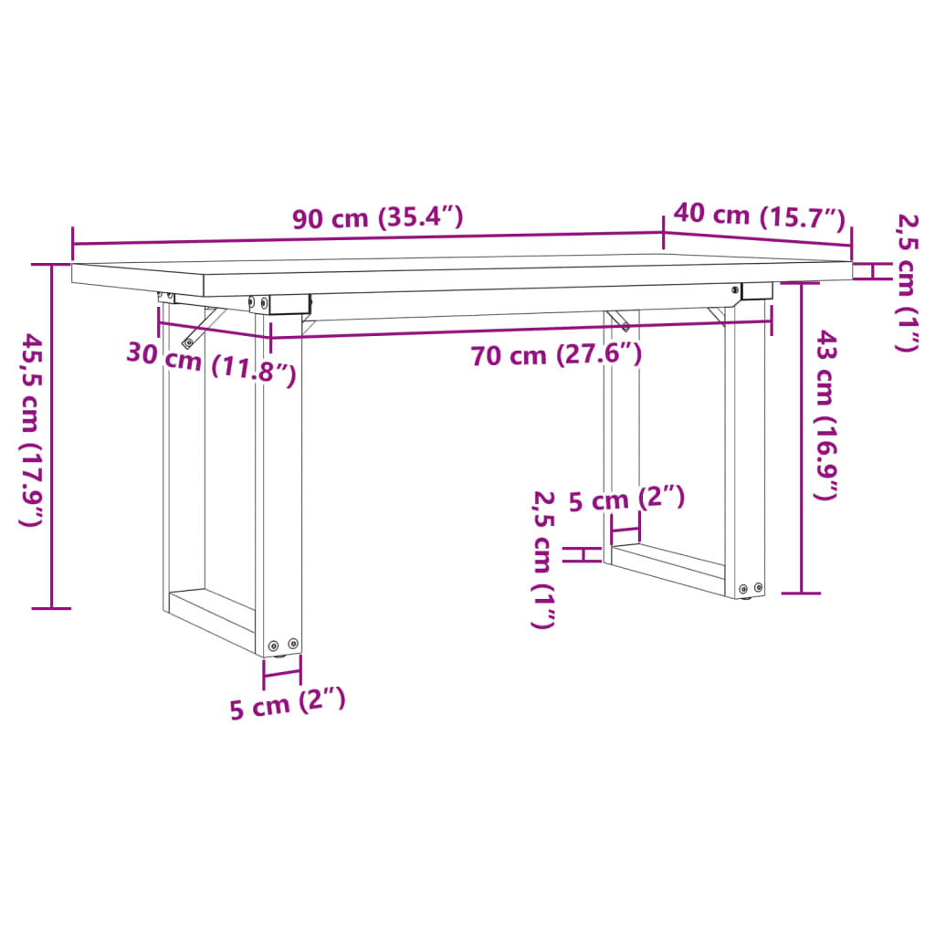 Tavolino Salotto Telaio a O 90x40x45,5cm Legno Pino e Acciaio | homemem39
