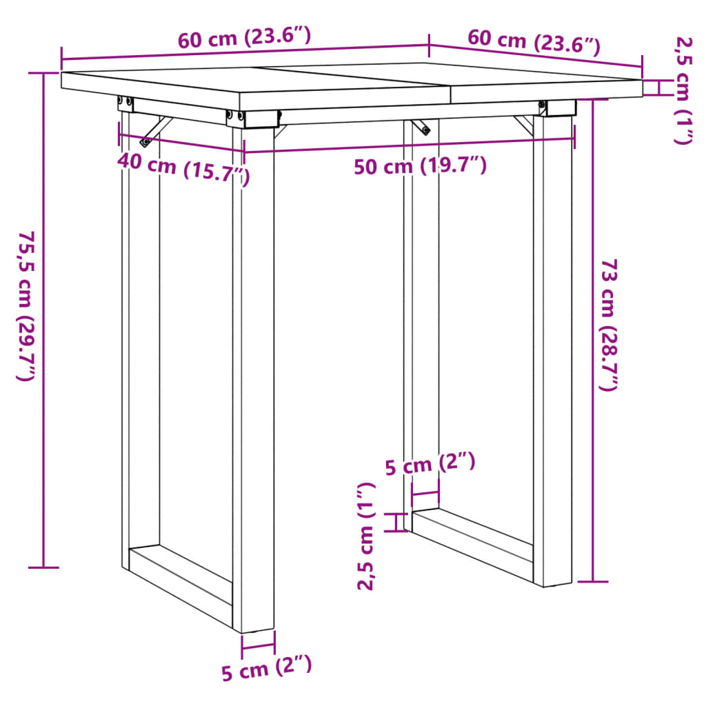 Tavolo da Pranzo Telaio a O 60x60x75,5 cm Legno Pino e Acciaio | homemem39