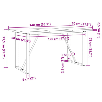 Tavolo da Pranzo Telaio a O 140x80x75,5 cm Legno Pino e Acciaio | homemem39