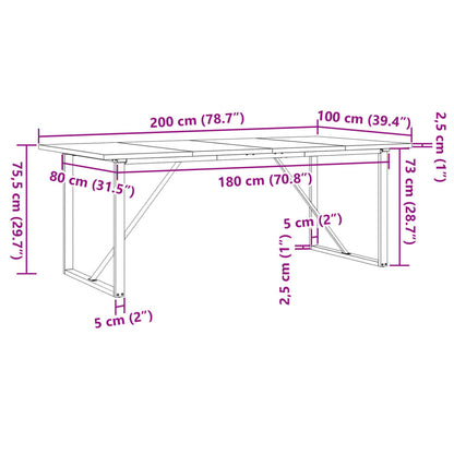 Tavolo Pranzo Telaio a O 200x100x75,5 cm Legno Pino e Acciaio | homemem39