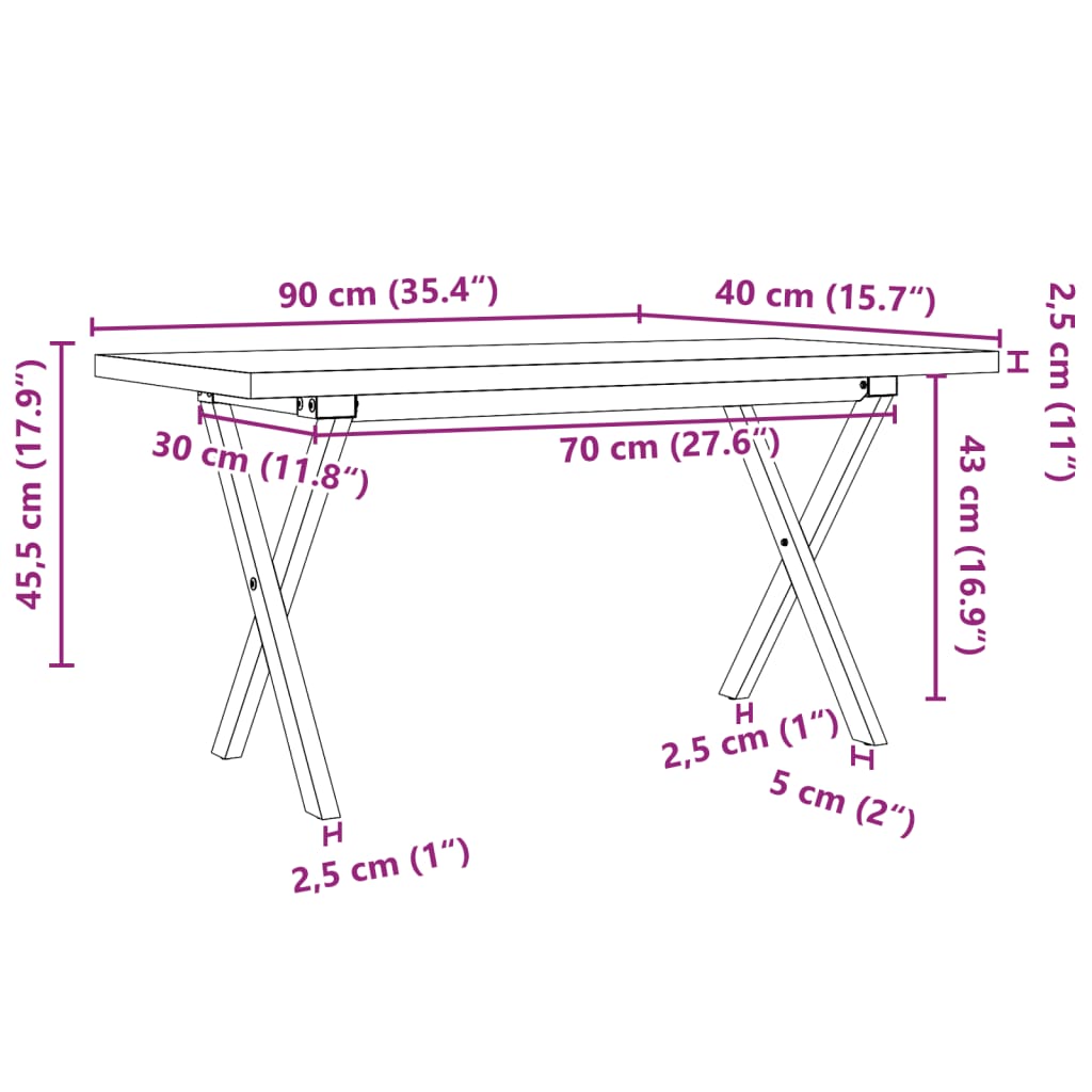 Tavolino Salotto Telaio a X 90x40x45,5 cm Legno Pino e Acciaio | homemem39