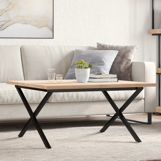 Tavolino Salotto Telaio a X 90x90x45,5 cm Legno Pino e Acciaio | homemem39