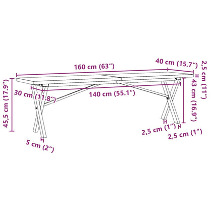 Tavolino Salotto Telaio a X 160x40x45,5 cm Legno Pino e Acciaio | homemem39