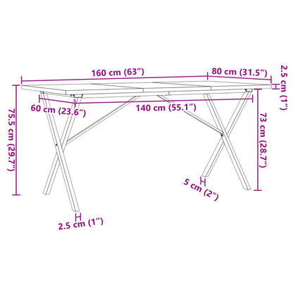 Tavolo da Pranzo Telaio a X 160x80x75,5 cm Legno Pino e Acciaio | homemem39