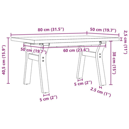 Tavolino Salotto Telaio a Y 80x50x40,5 cm Legno Pino e Acciaio | homemem39