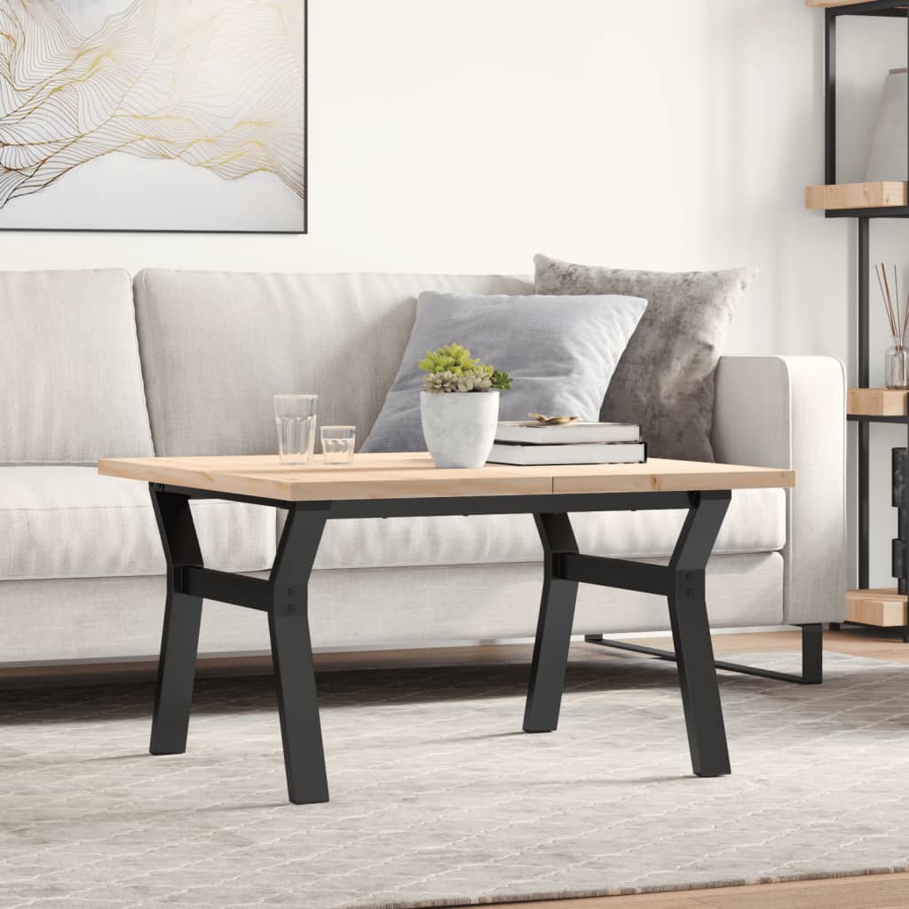 Tavolino Salotto Telaio a Y 80x80x45,5cm Legno Pino e Acciaio | homemem39