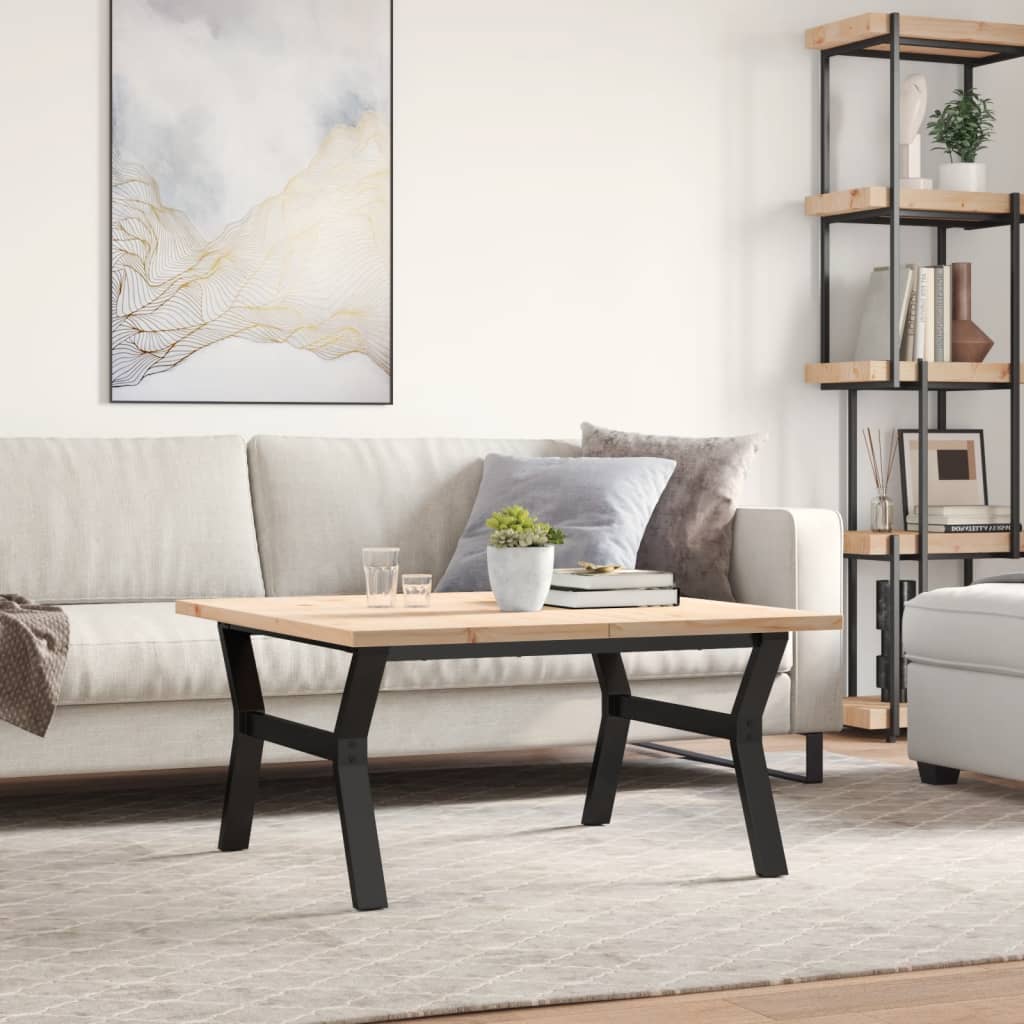 Tavolino Salotto Telaio a Y 90x90x45,5 cm Legno Pino e Acciaio | homemem39