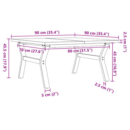 Tavolino Salotto Telaio a Y 90x90x45,5 cm Legno Pino e Acciaio | homemem39