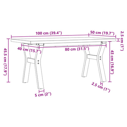 Tavolino Salotto Telaio a Y 100x50x45,5 cm Legno Pino e Acciaio | homemem39