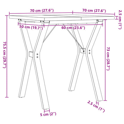 Tavolo da Pranzo Telaio a Y 70x70x75,5 cm Legno Pino e Acciaio | homemem39
