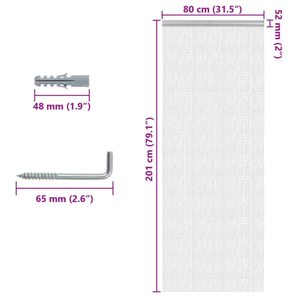 Chain Door Mosquito Net 80x201 cm in Aluminium