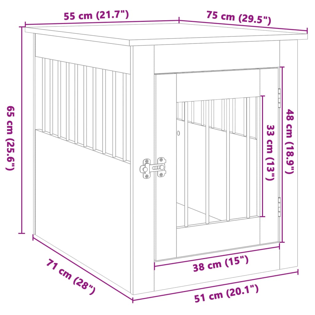 Gabbia Cani da Arredamento Rovere Sonoma 55x75x65cm Multistrato