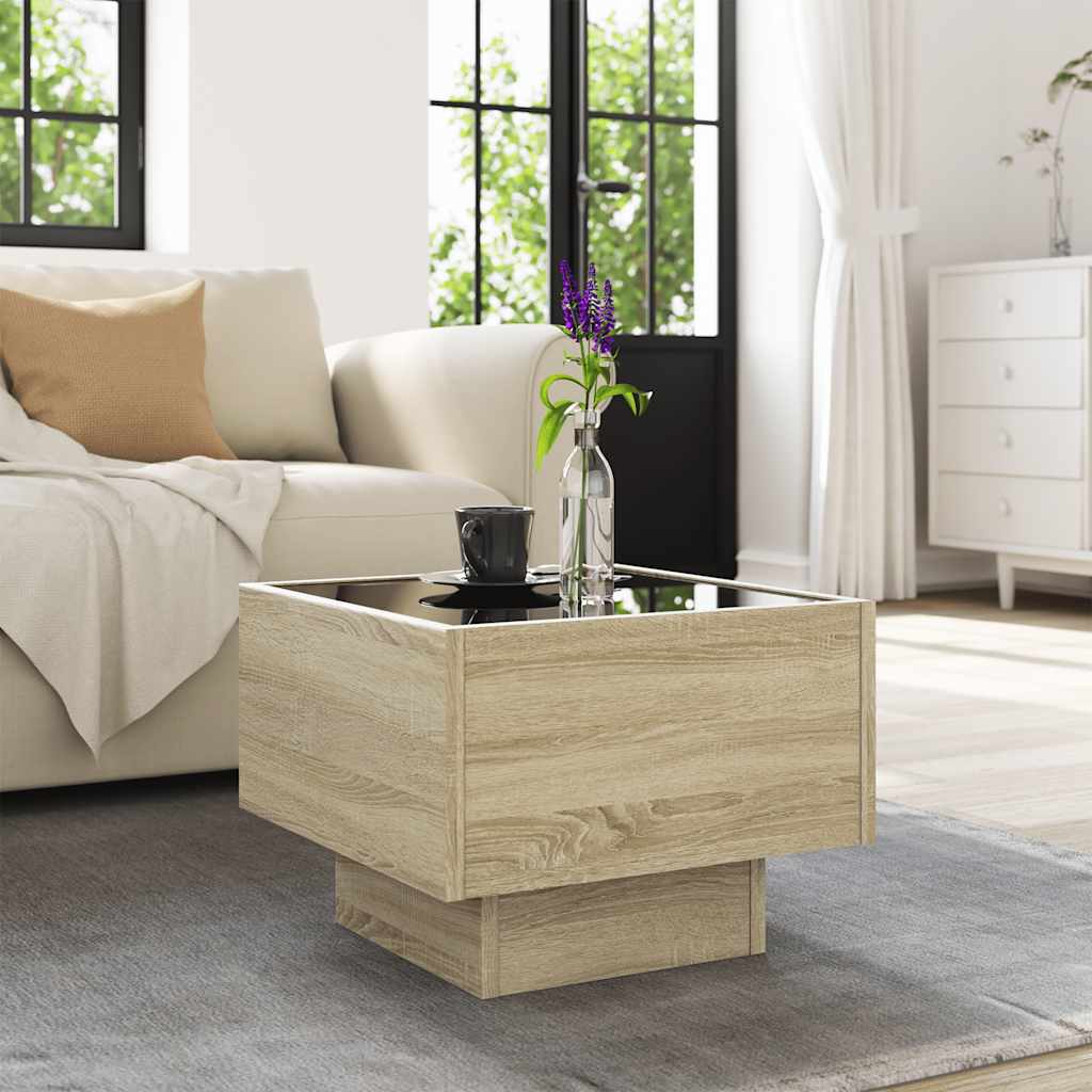 Tavolino con LED Rovere Sonoma 40x40x30 cm in Legno Multistrato