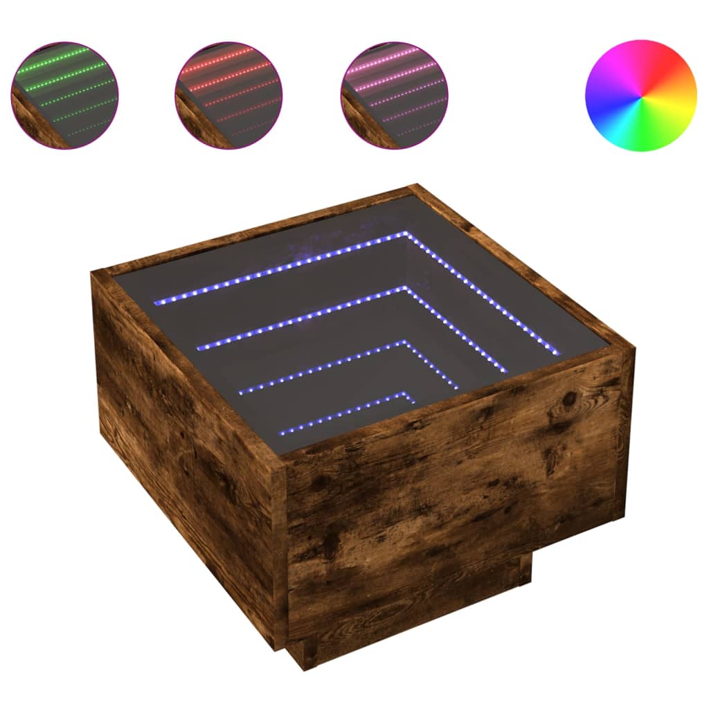 Tavolino con LED Rovere Fumo 40x40x30 cm in Legno Multistrato