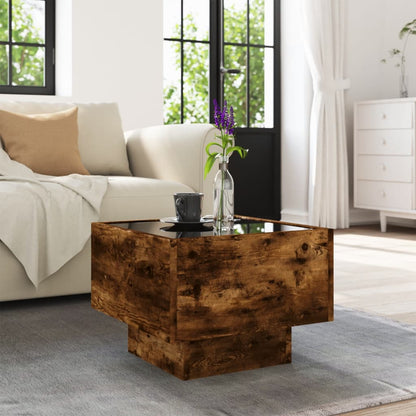 Tavolino con LED Rovere Fumo 40x40x30 cm in Legno Multistrato