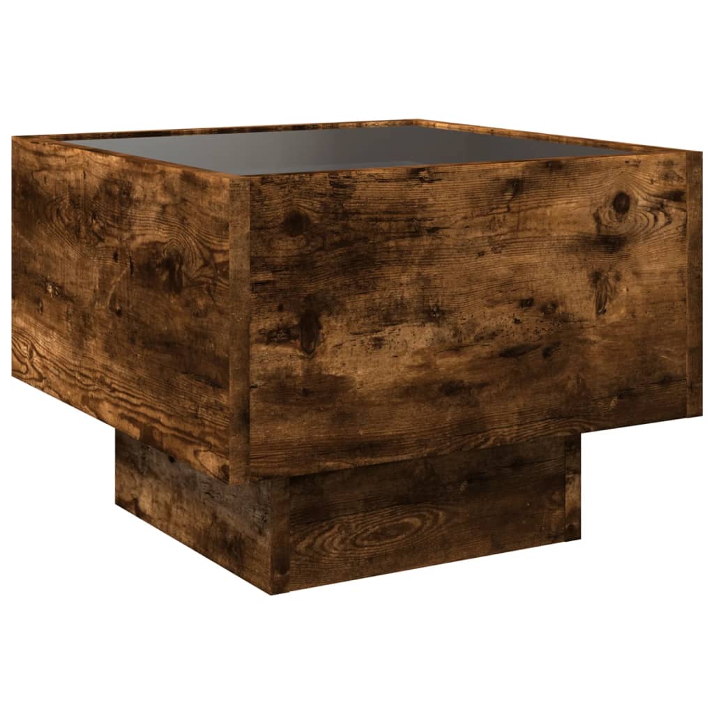 Tavolino con LED Rovere Fumo 40x40x30 cm in Legno Multistrato