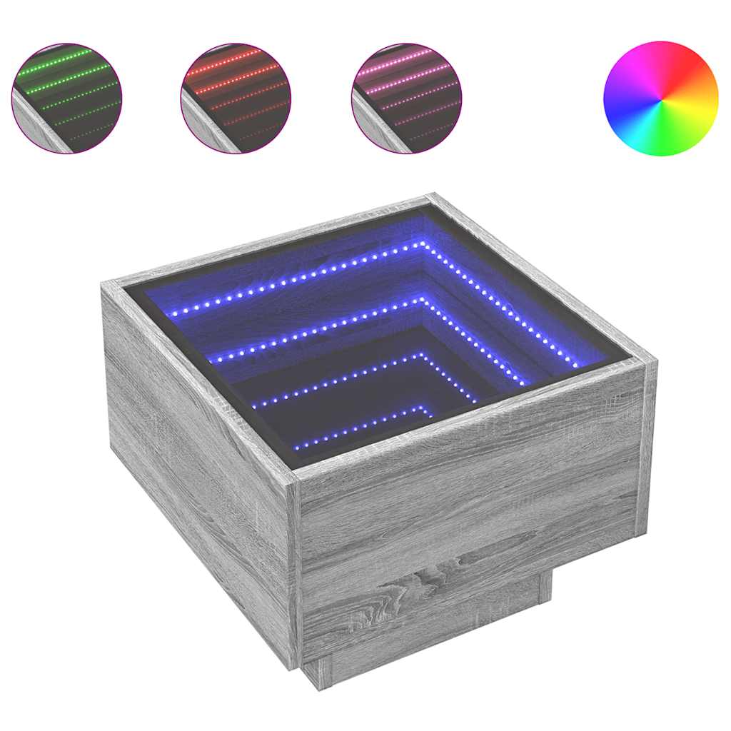 Tavolino con LED Grigio Sonoma 40x40x30 cm in Legno Multistrato | homemem39