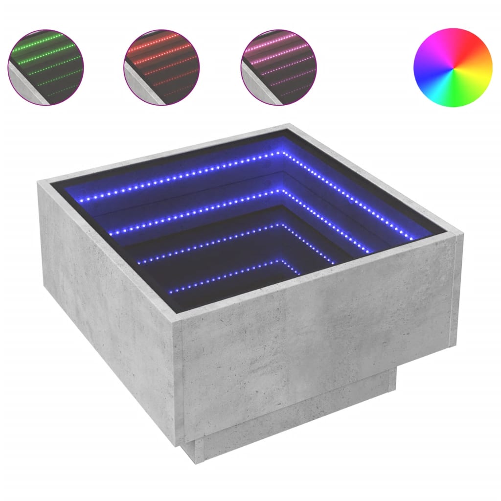 Tavolino Salotto con LED Grigio Cemento 50x50x30 cm Multistrato | homemem39