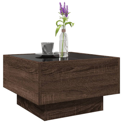 Tavolino Salotto con LED Rovere Marrone 50x50x30 cm Multistrato