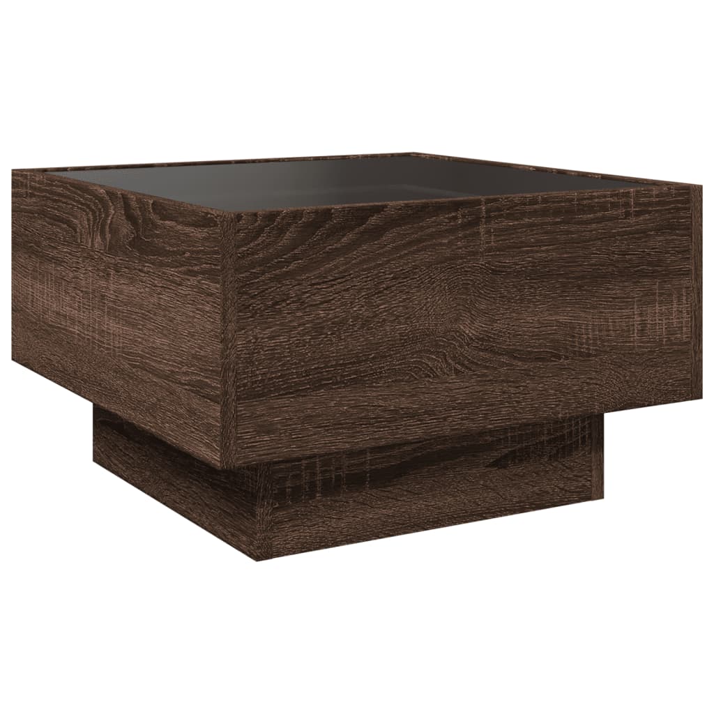 Tavolino Salotto con LED Rovere Marrone 50x50x30 cm Multistrato