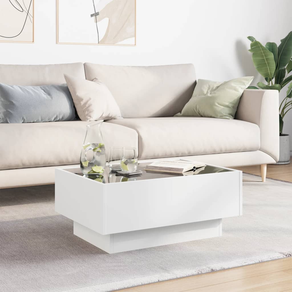 Tavolino Salotto con LED Bianco 70x50x30 cm Legno Multistrato