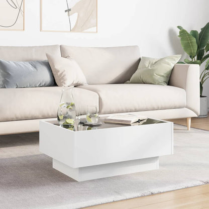 Tavolino Salotto con LED Bianco 70x50x30 cm Legno Multistrato