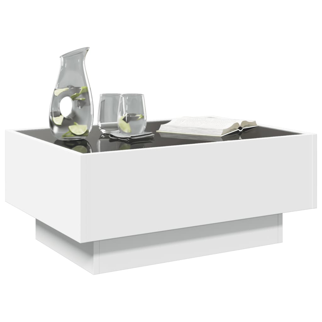 Tavolino Salotto con LED Bianco 70x50x30 cm Legno Multistrato