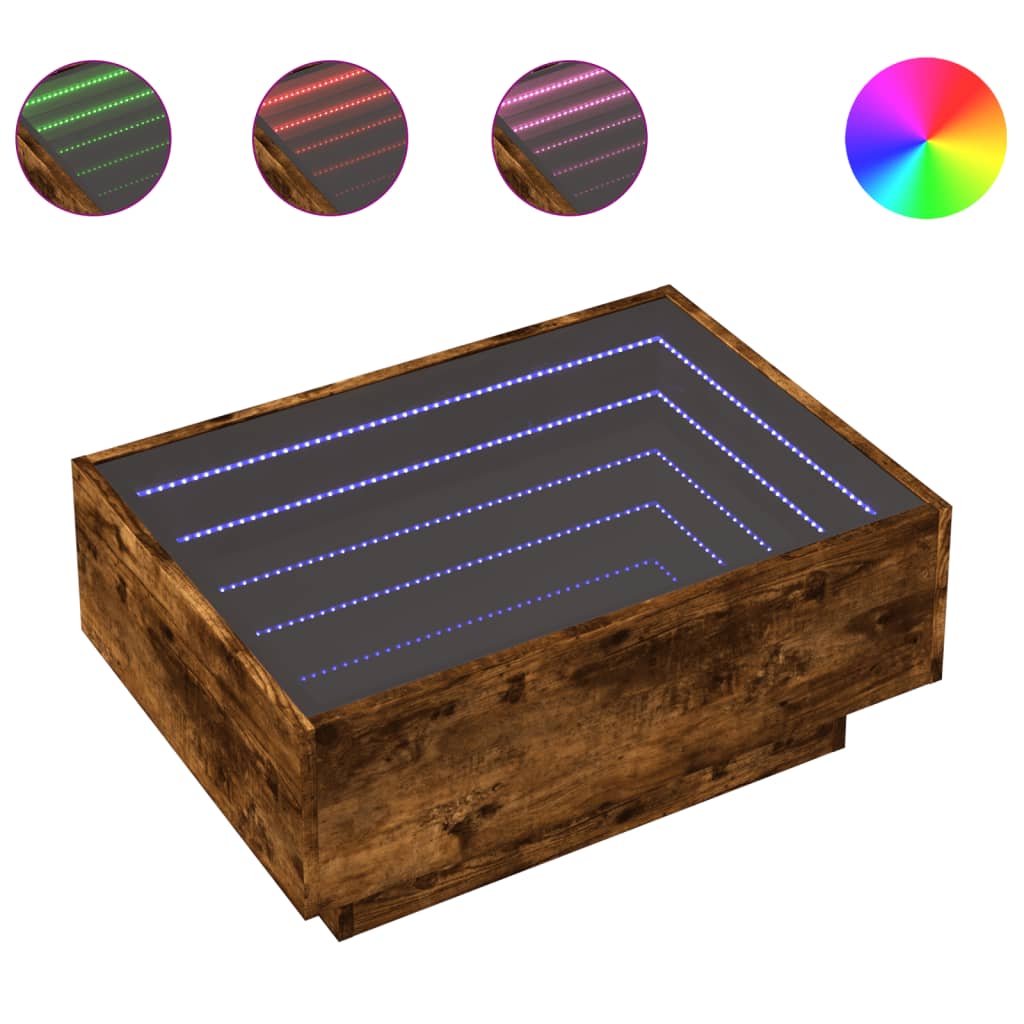 Tavolino Salotto con LED Rovere Fumo 70x50x30 cm Multistrato | homemem39