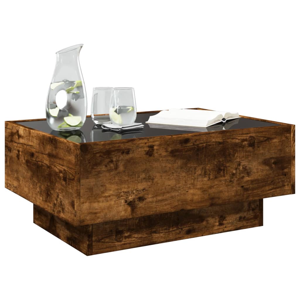 Tavolino Salotto con LED Rovere Fumo 70x50x30 cm Multistrato