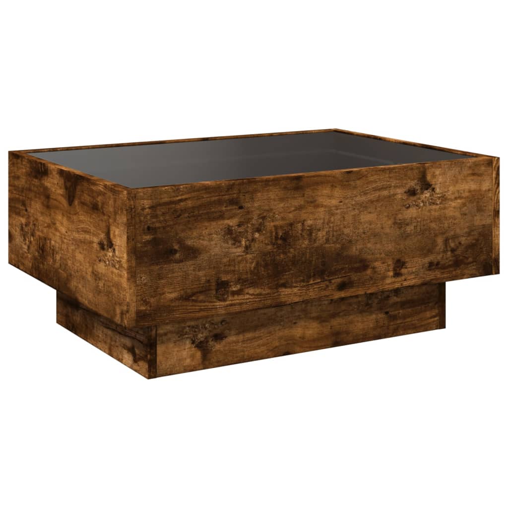 Tavolino Salotto con LED Rovere Fumo 70x50x30 cm Multistrato