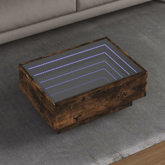 Tavolino Salotto con LED Rovere Fumo 70x50x30 cm Multistrato | homemem39
