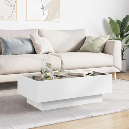 Tavolino Salotto con LED Bianco 90x50x30 cm Legno Multistrato