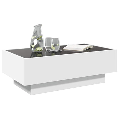 Tavolino Salotto con LED Bianco 90x50x30 cm Legno Multistrato