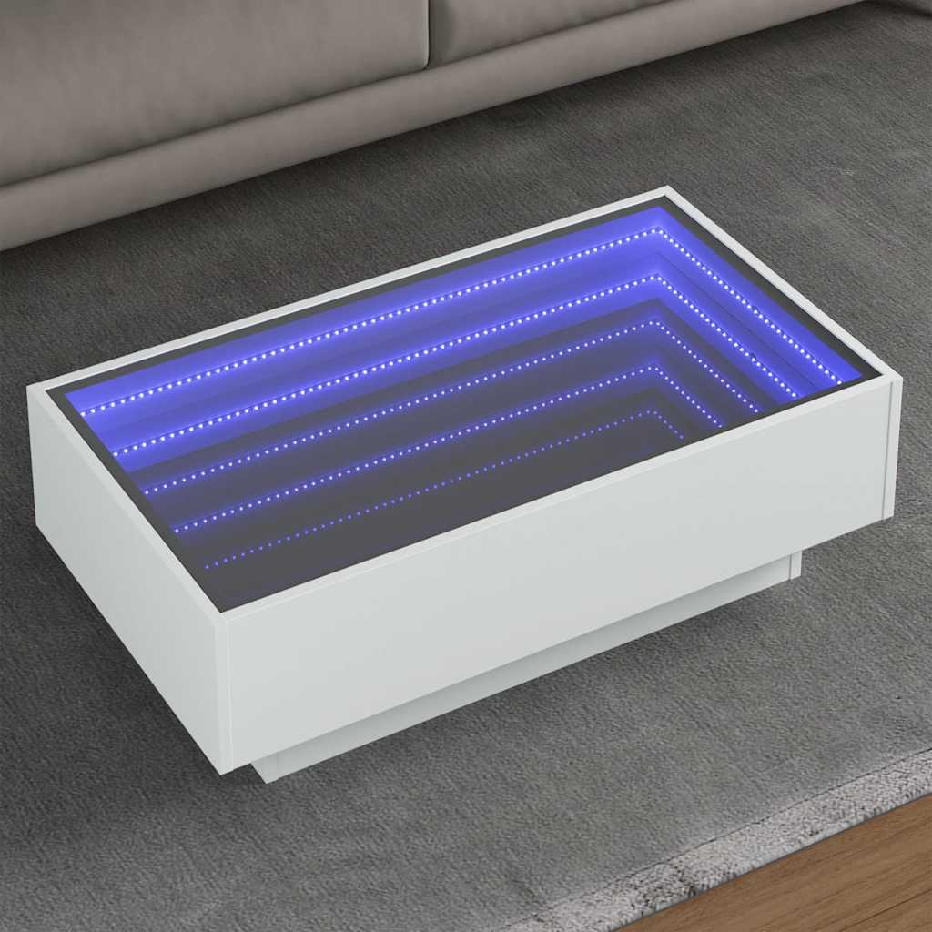 Tavolino Salotto con LED Bianco 90x50x30 cm Legno Multistrato | homemem39