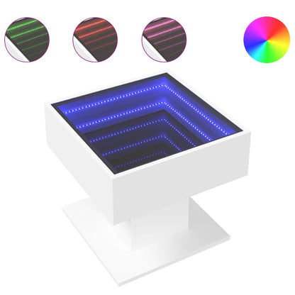 Tavolino Salotto con LED Bianco 50x50x45 cm Legno Multistrato