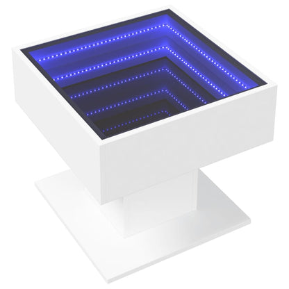 Tavolino Salotto con LED Bianco 50x50x45 cm Legno Multistrato | homemem39