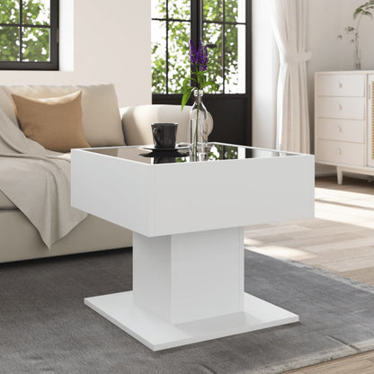 Tavolino Salotto con LED Bianco 50x50x45 cm Legno Multistrato