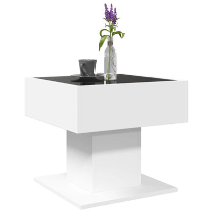 Tavolino Salotto con LED Bianco 50x50x45 cm Legno Multistrato | homemem39