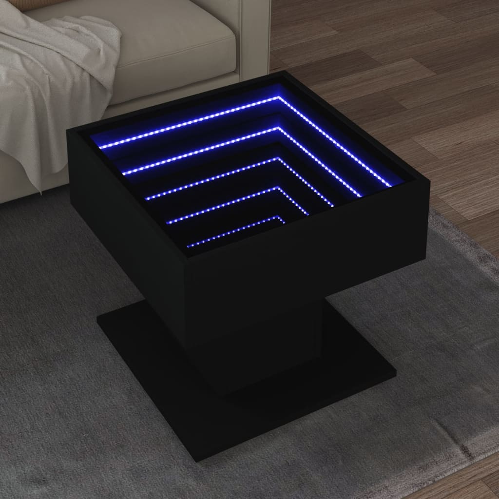 Tavolino Salotto con LED Nero 50x50x45 cm Legno Multistrato | homemem39
