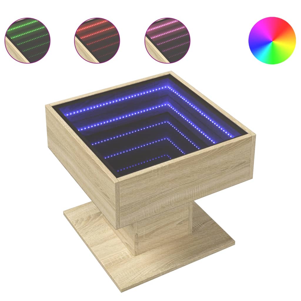 Tavolino Salotto con LED Rovere Sonoma 50x50x45 cm Multistrato | homemem39