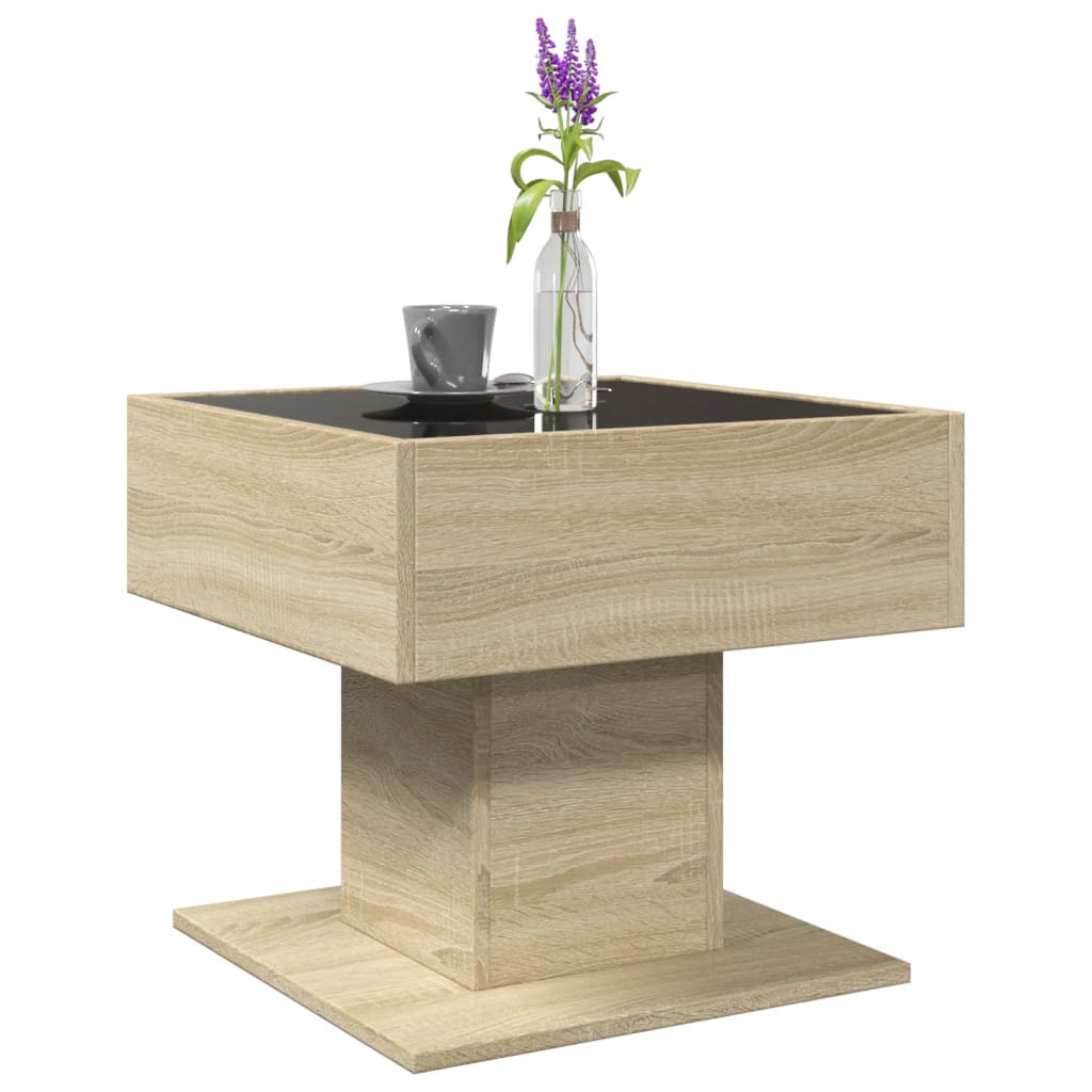 Tavolino Salotto con LED Rovere Sonoma 50x50x45 cm Multistrato