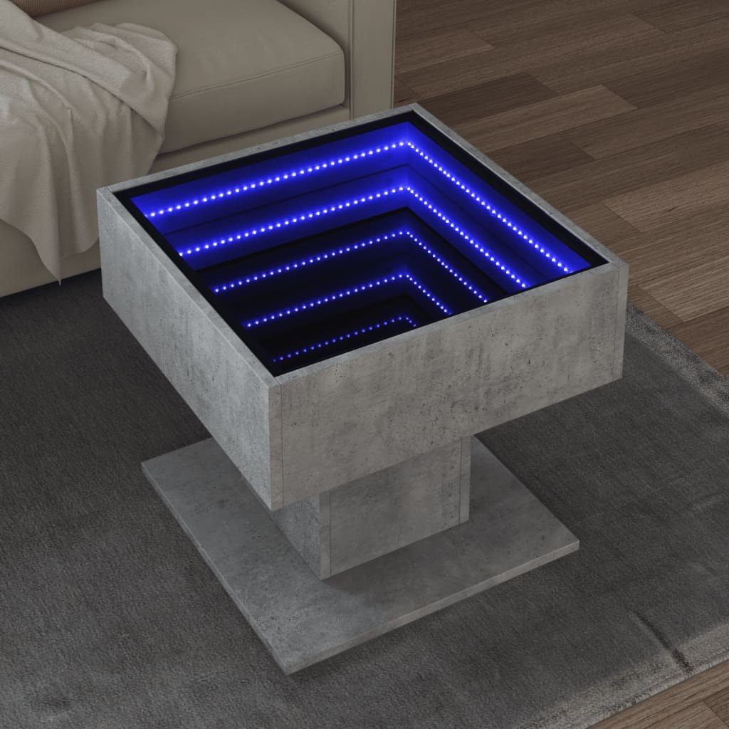Tavolino Salotto con LED Grigio Cemento 50x50x45 cm Multistrato