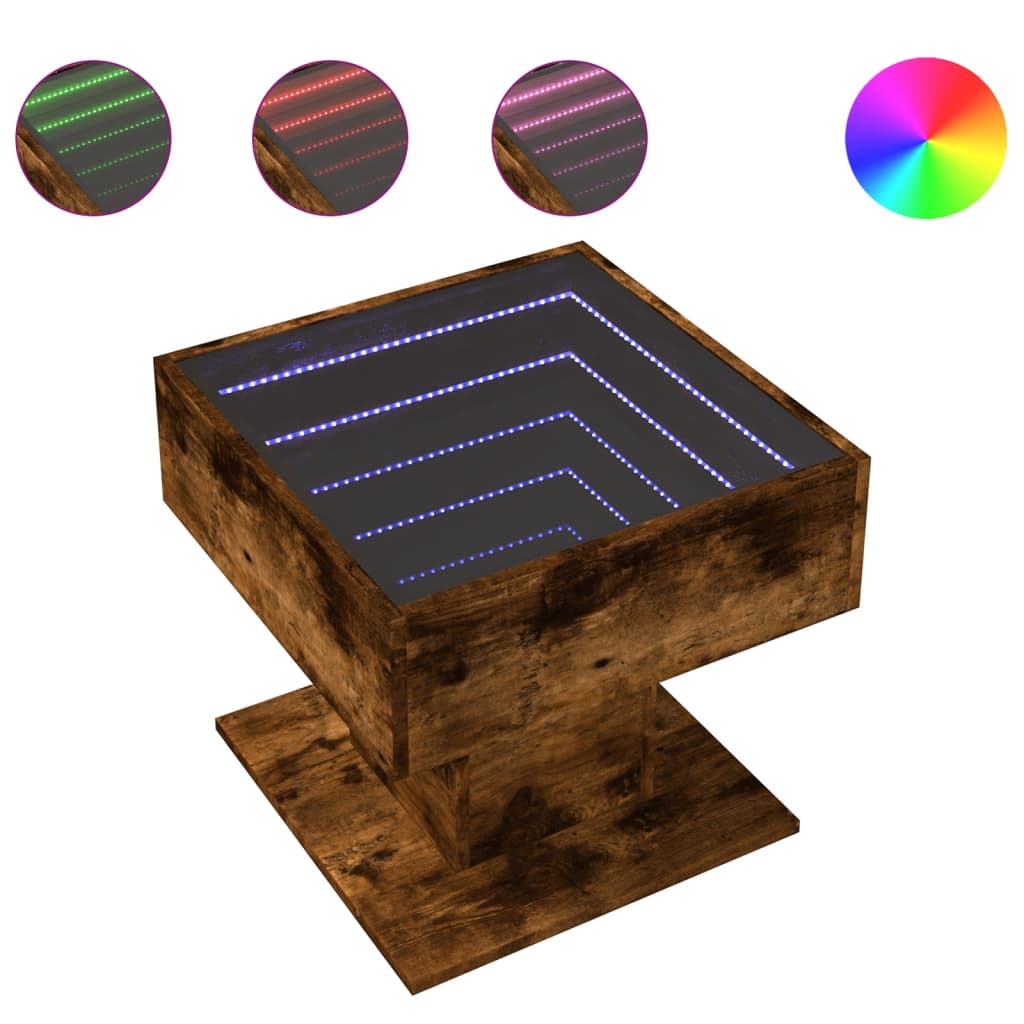 Tavolino Salotto con LED Rovere Fumo 50x50x45 cm Multistrato | homemem39
