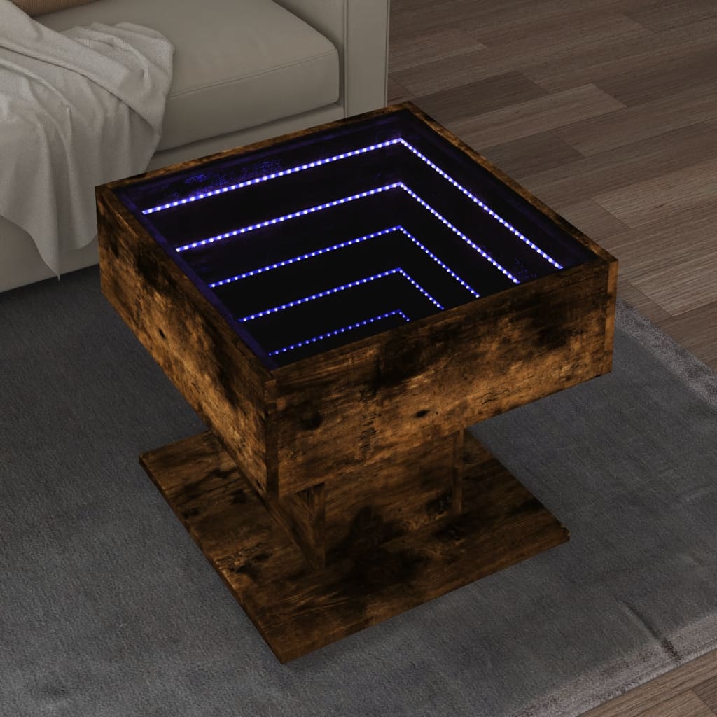 Tavolino Salotto con LED Rovere Fumo 50x50x45 cm Multistrato | homemem39