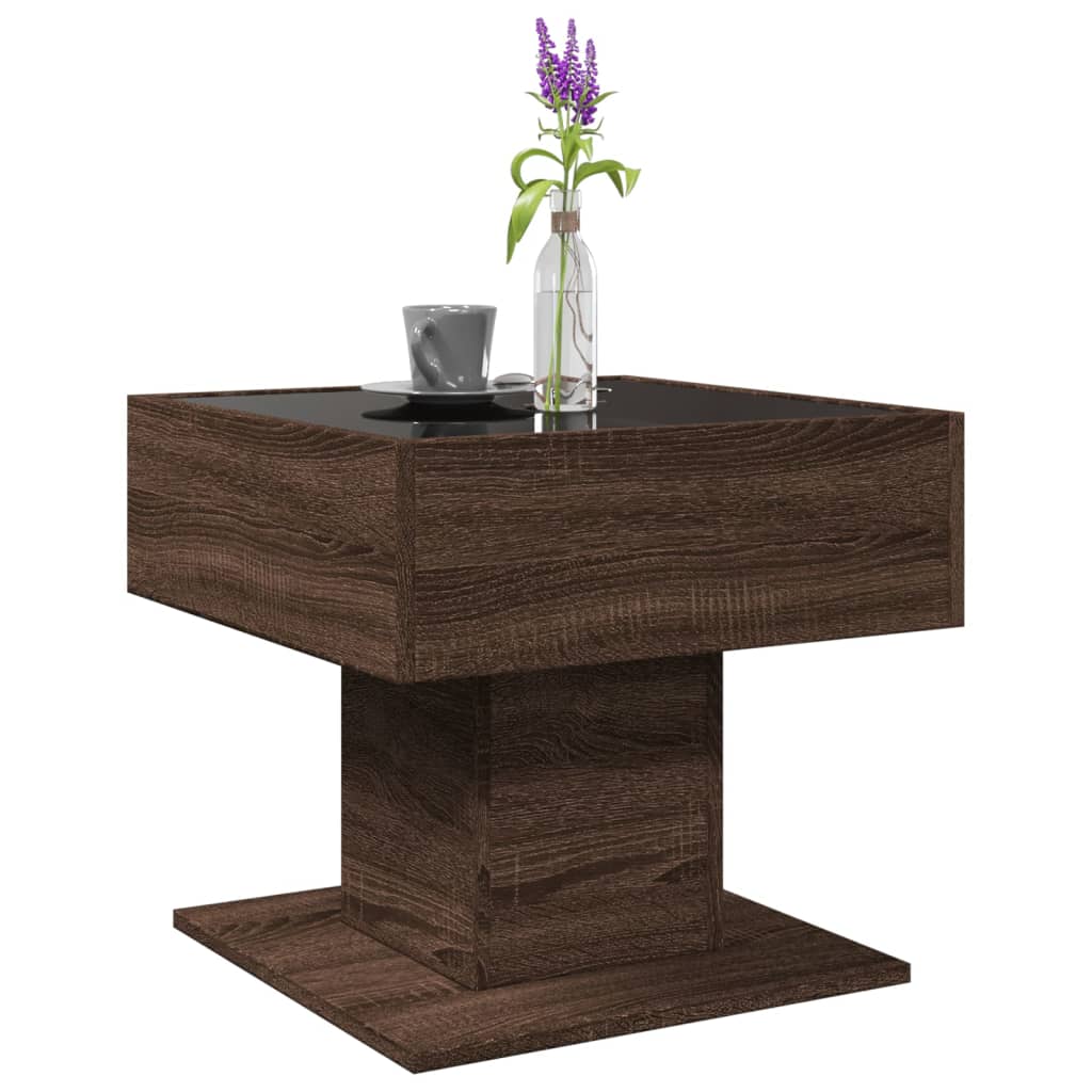 Tavolino Salotto con LED Rovere Marrone 50x50x45 cm Multistrato | homemem39