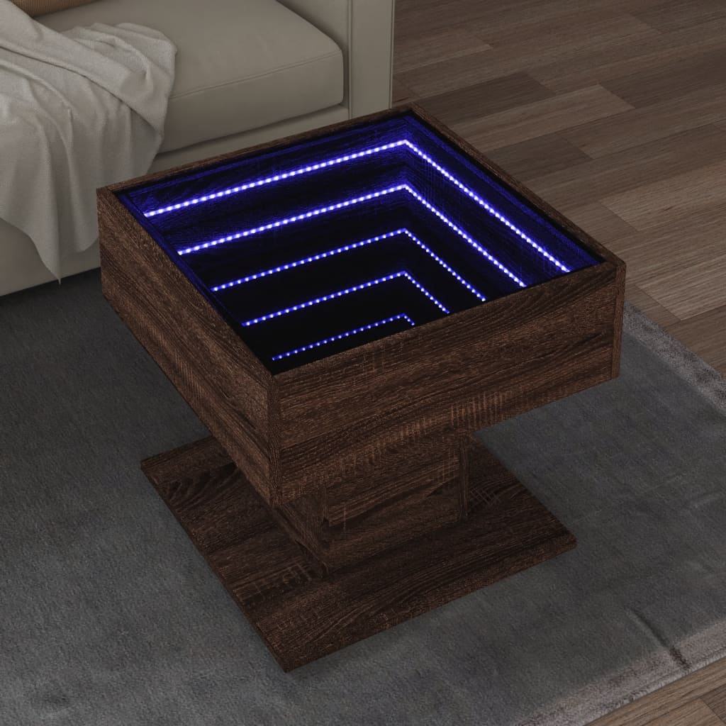 Tavolino Salotto con LED Rovere Marrone 50x50x45 cm Multistrato | homemem39