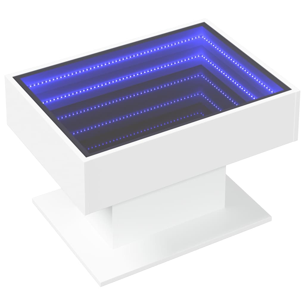 Tavolino Salotto con LED Bianco 70x50x45 cm Legno Multistrato | homemem39