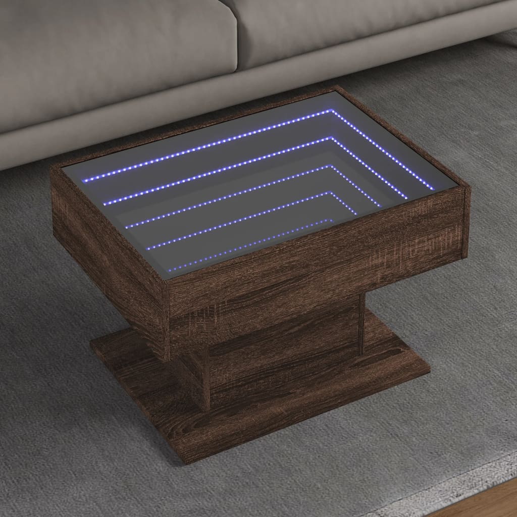 Tavolino Salotto con LED Rovere Marrone 70x50x45 cm Multistrato | homemem39