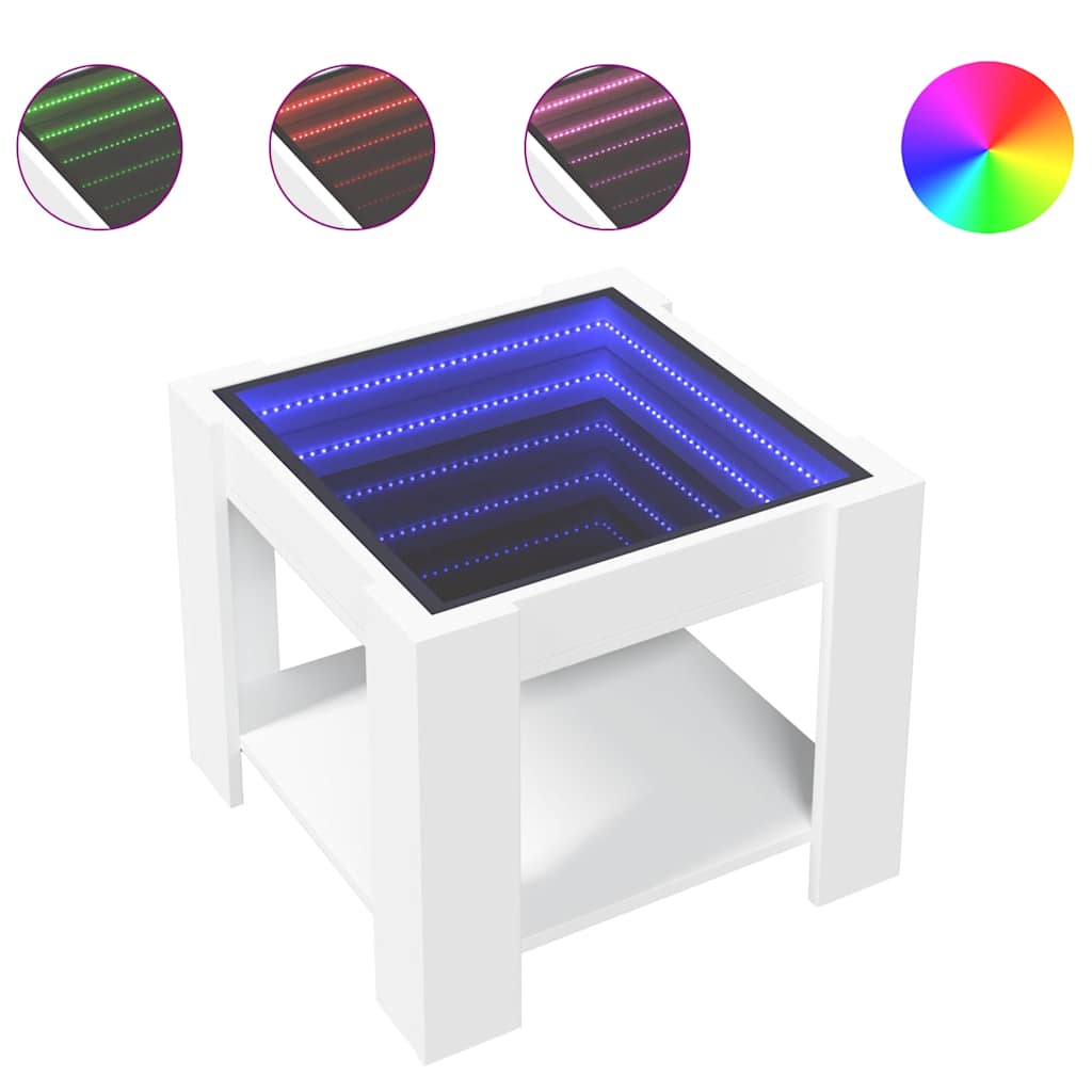 Tavolino Salotto con LED Bianco 53x53x45 cm Legno Multistrato | homemem39